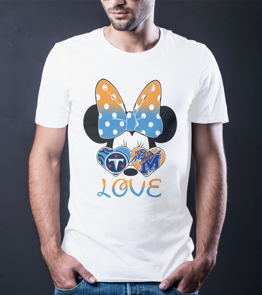 Tennessee Titans Memphis Tigers Love Bow Hearts T-Shirt