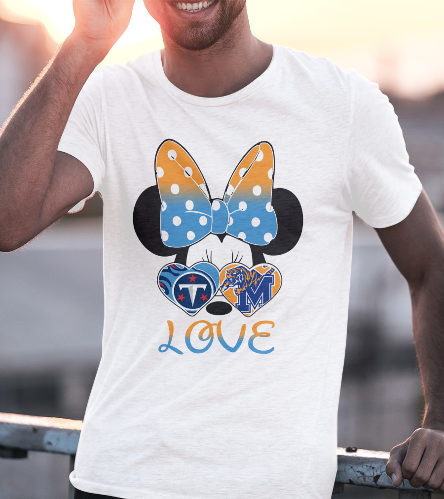 Tennessee Titans Memphis Tigers Love Bow Hearts T-Shirt