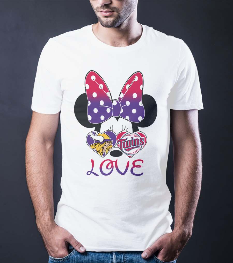 Minnie Mouse Love Vikings Twins Bow Hearts T-Shirt