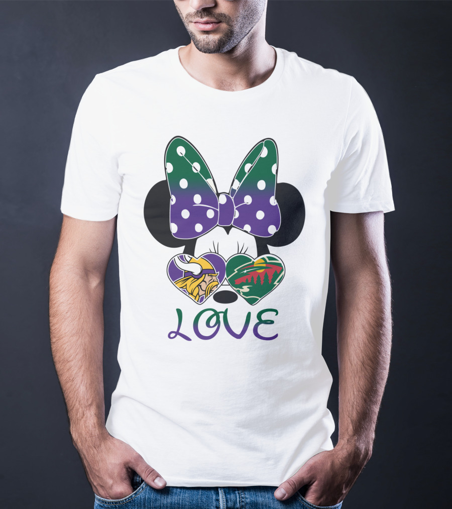 Minnesota Vikings Minnesota Wild Love Mickey Mouse Bow T-Shirt