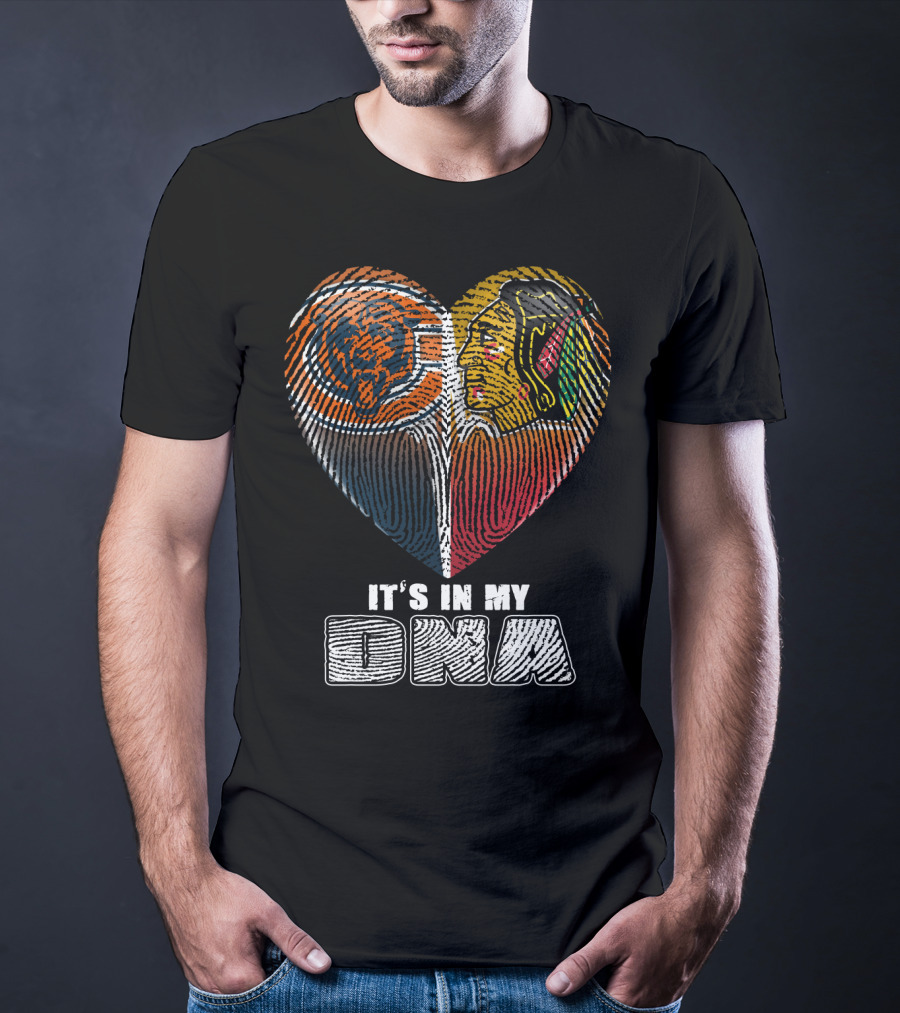 It's In My Dna Chicago Bears Blackhawks Fingerprint Heart T-Shirt