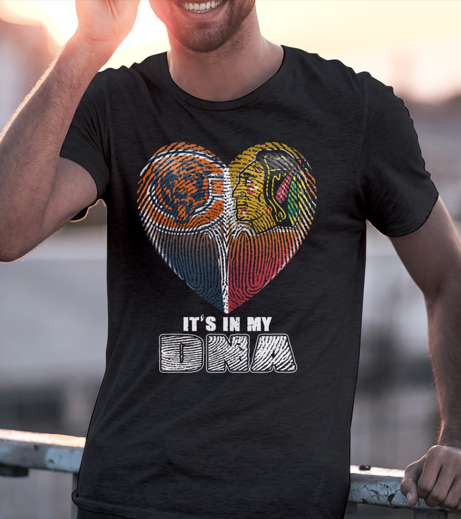It's In My Dna Chicago Bears Blackhawks Fingerprint Heart T-Shirt