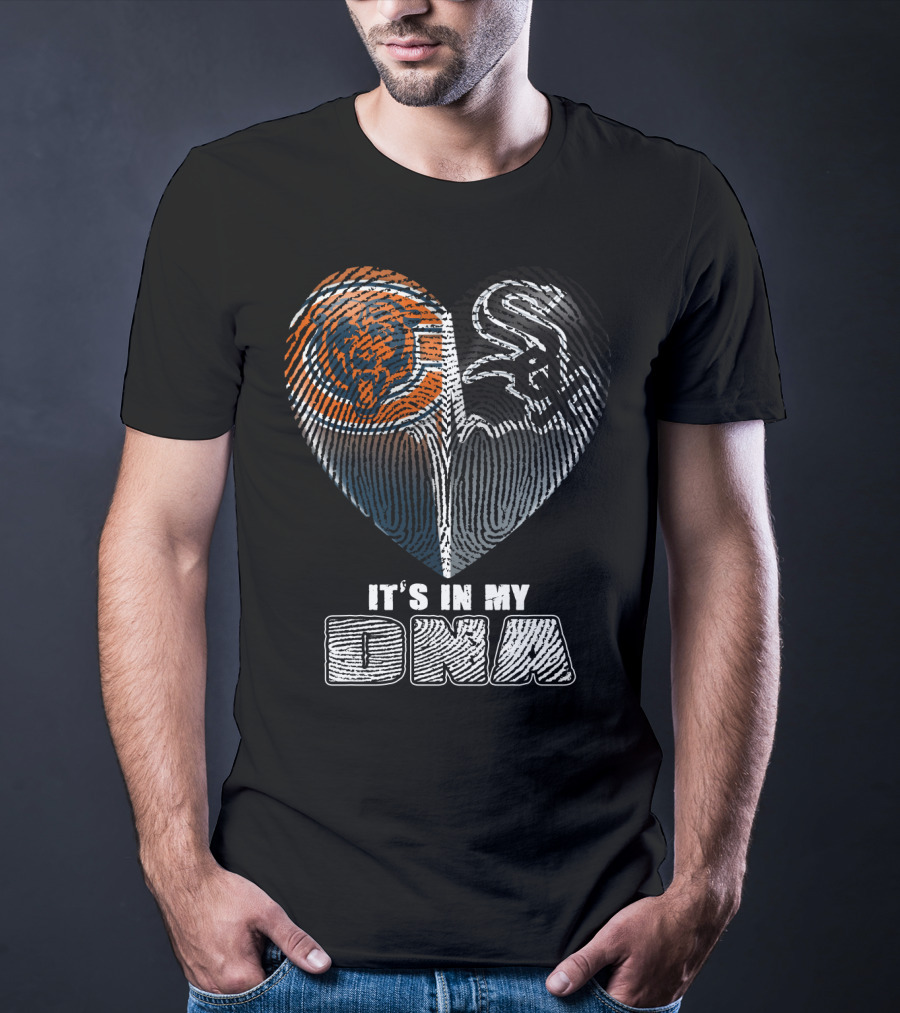 It's In My Dna Chicago Bears White Sox Heart Fingerprint T-Shirt