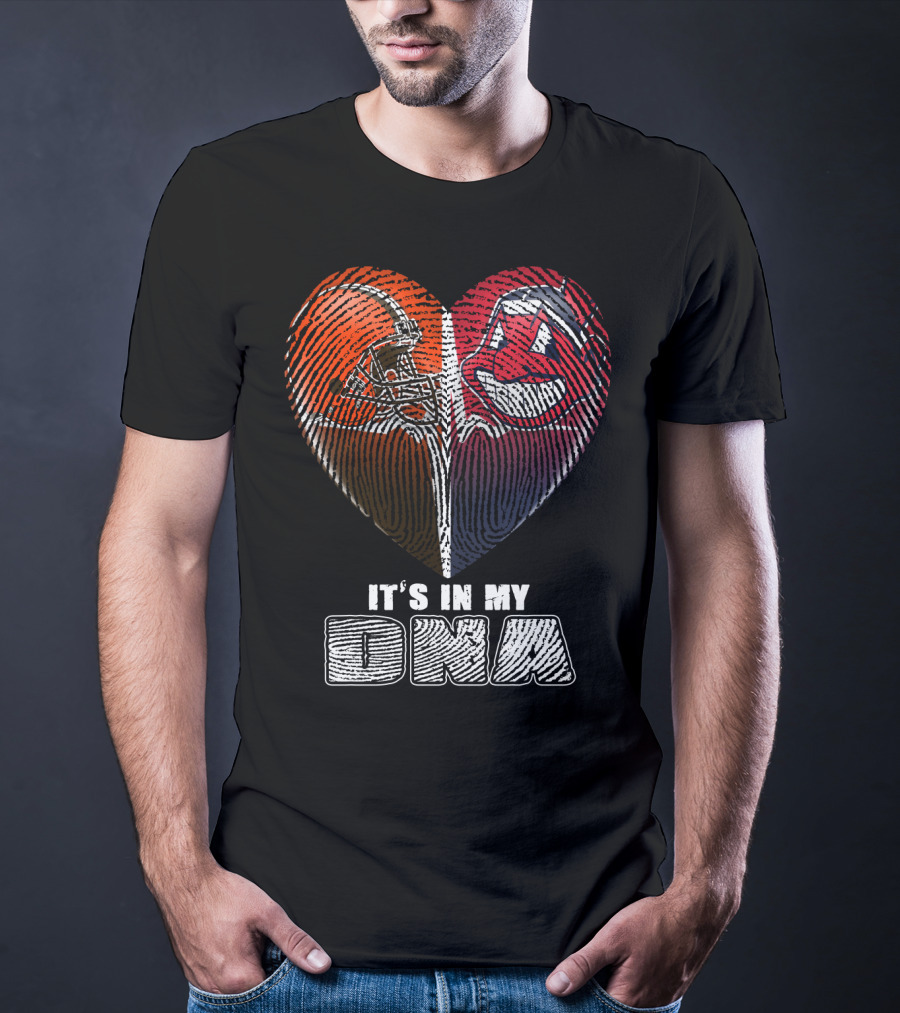 It's In My Dna Cleveland Browns And Indians Heart Fingerprint T-Shirt