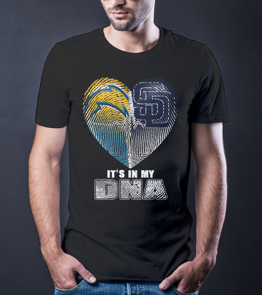 It's In My Dna Chargers Padres Heart Fingerprint T-Shirt