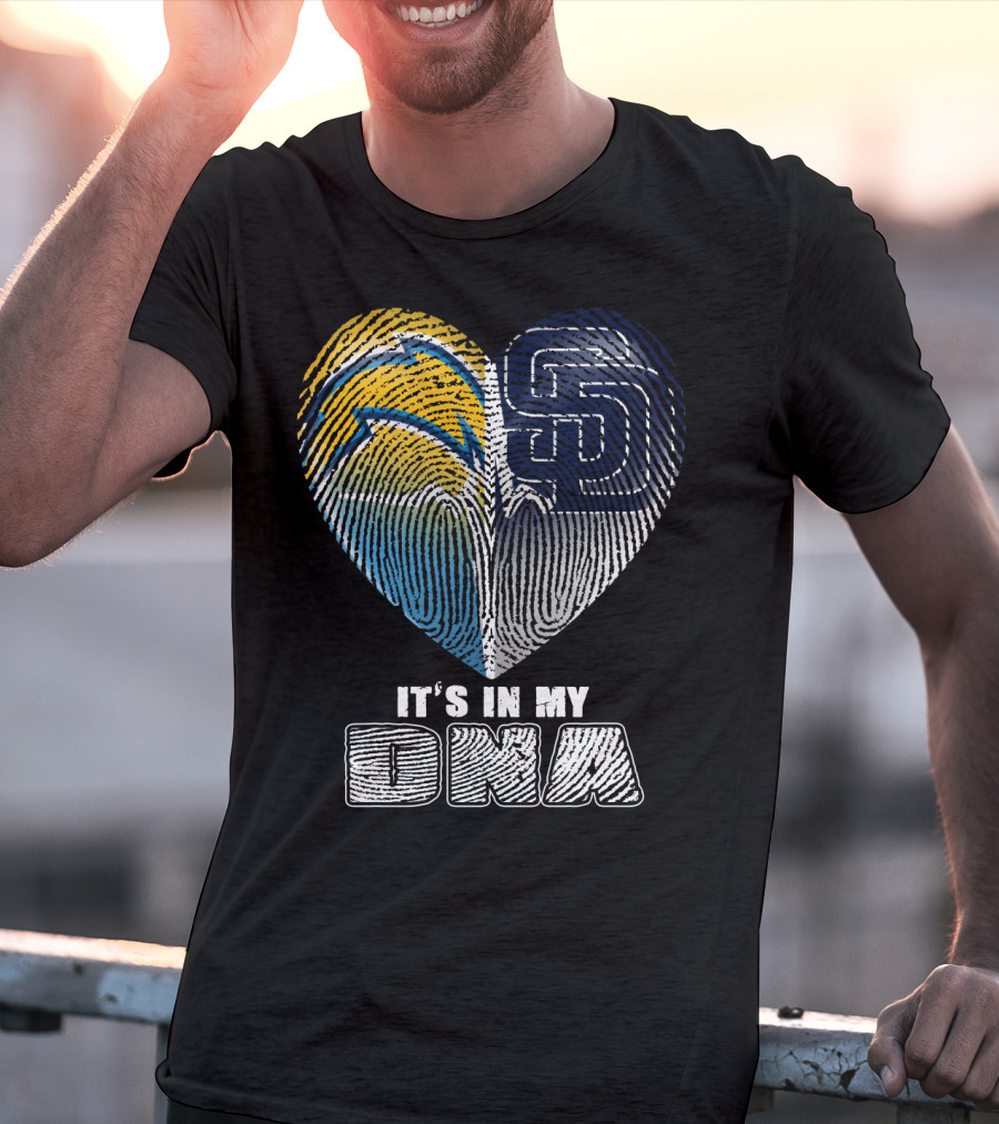 It's In My Dna Chargers Padres Heart Fingerprint T-Shirt