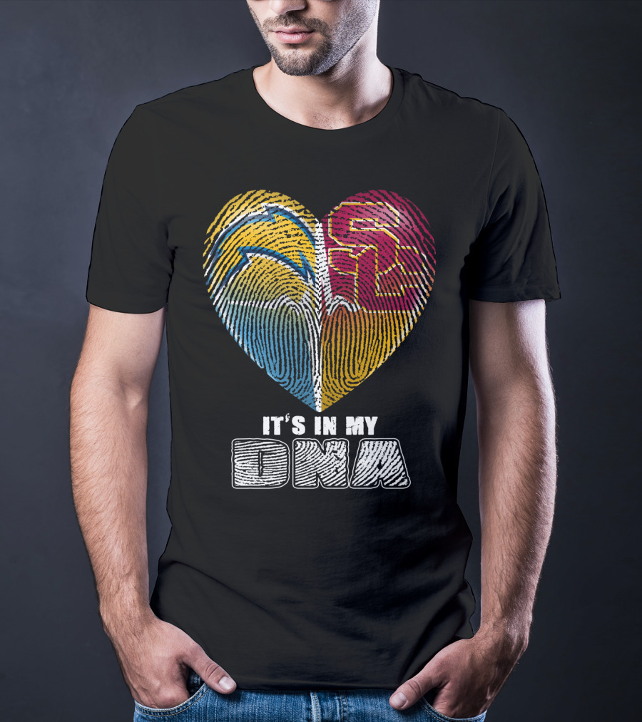 It's In My Dna Chargers Usc Fingerprint Heart T-Shirt
