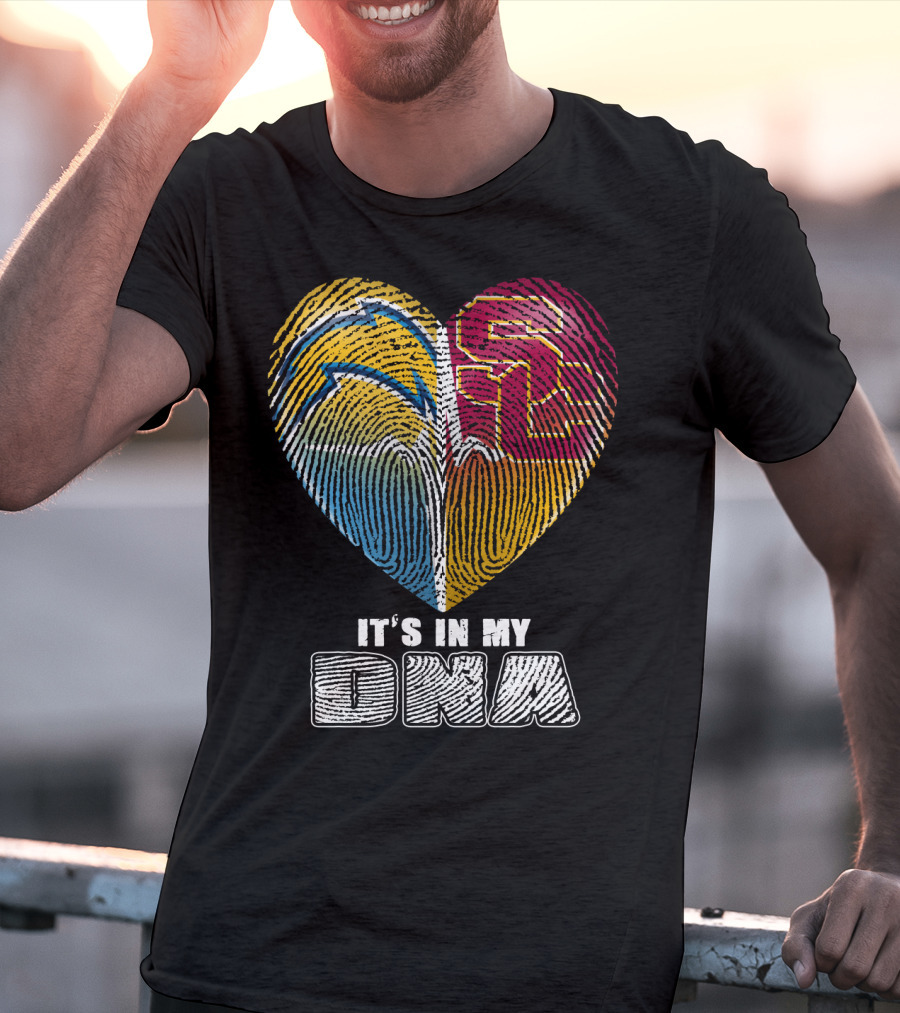 It's In My Dna Chargers Usc Fingerprint Heart T-Shirt
