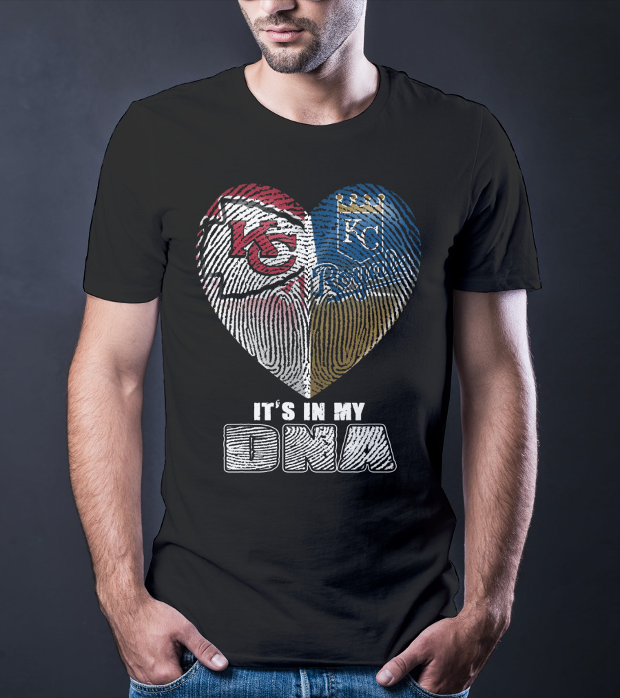 It's In My Dna Kansas City Chiefs Royals Heart Fingerprint T-Shirt