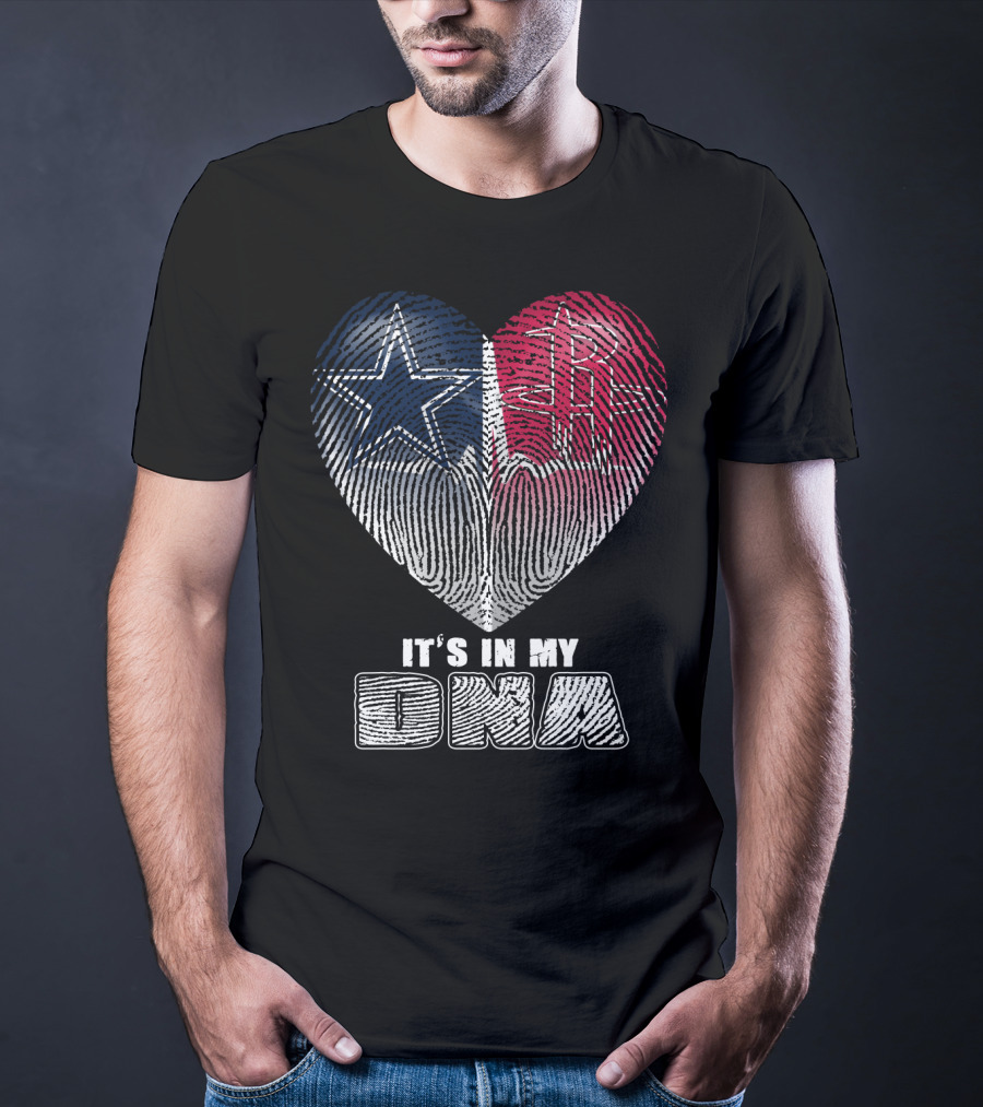 It's In My Dna Dallas Houston Heart Fingerprint T-Shirt