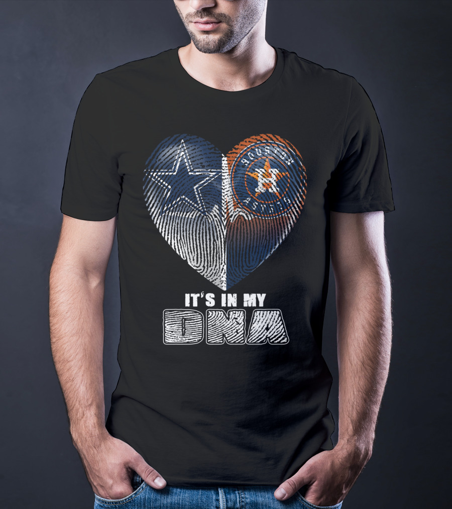 It's In My Dna Dallas Cowboys Houston Astros Heart Fingerprint T-Shirt