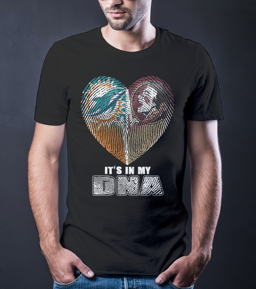 It's In My Dna Miami Dolphins Florida State Seminoles Heart Fingerprint T-Shirt