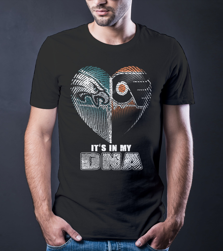 Eagles Flyers It's In My Dna Heart Fingerprint T-Shirt