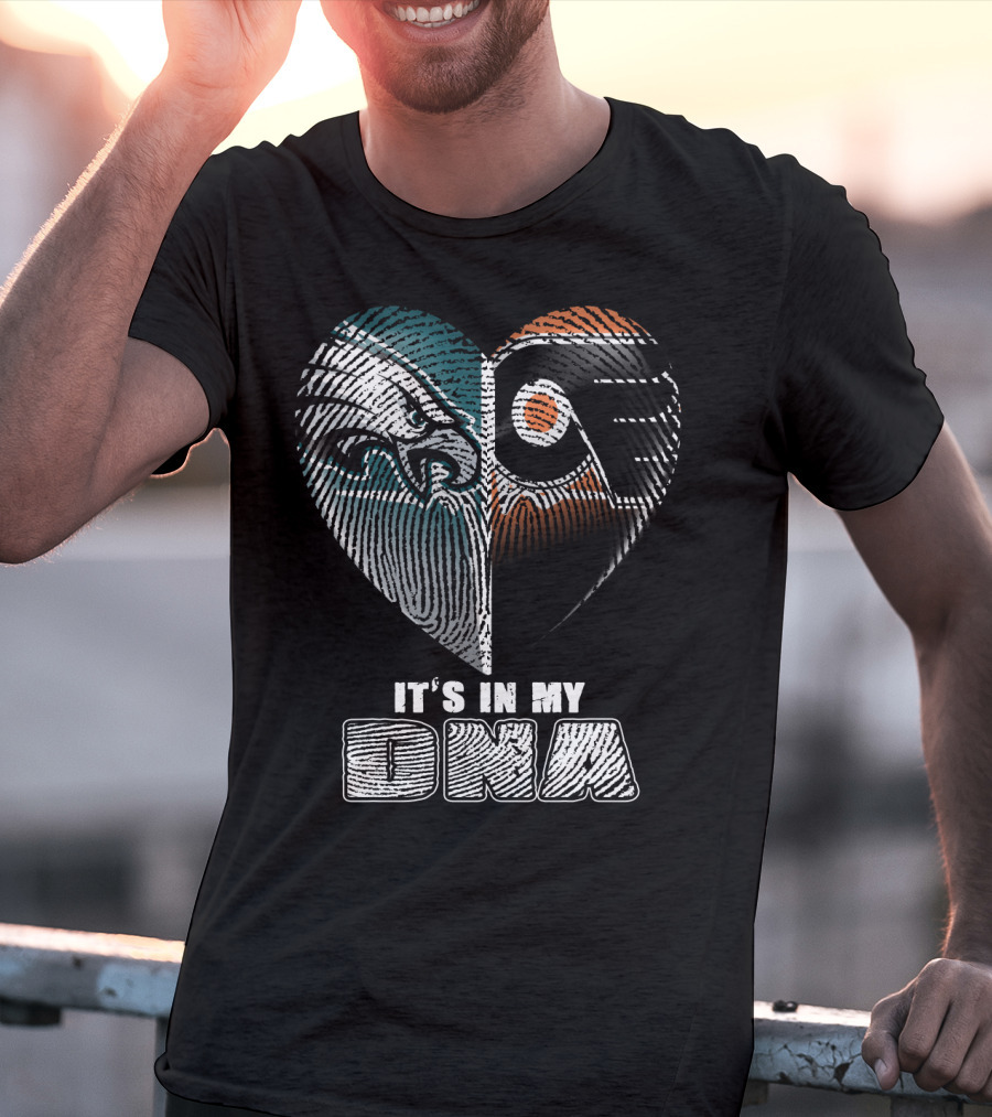 Eagles Flyers It's In My Dna Heart Fingerprint T-Shirt