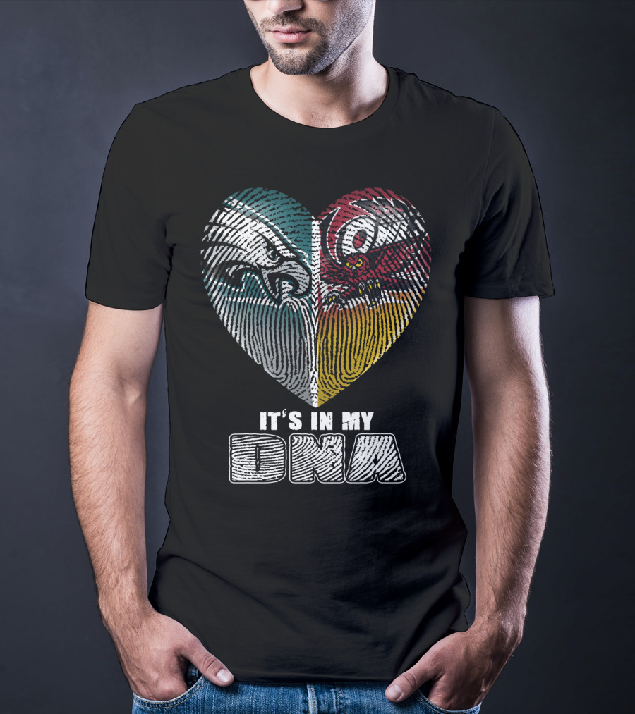 It's In My Dna Eagles Hurricanes Heart Fingerprint T-Shirt