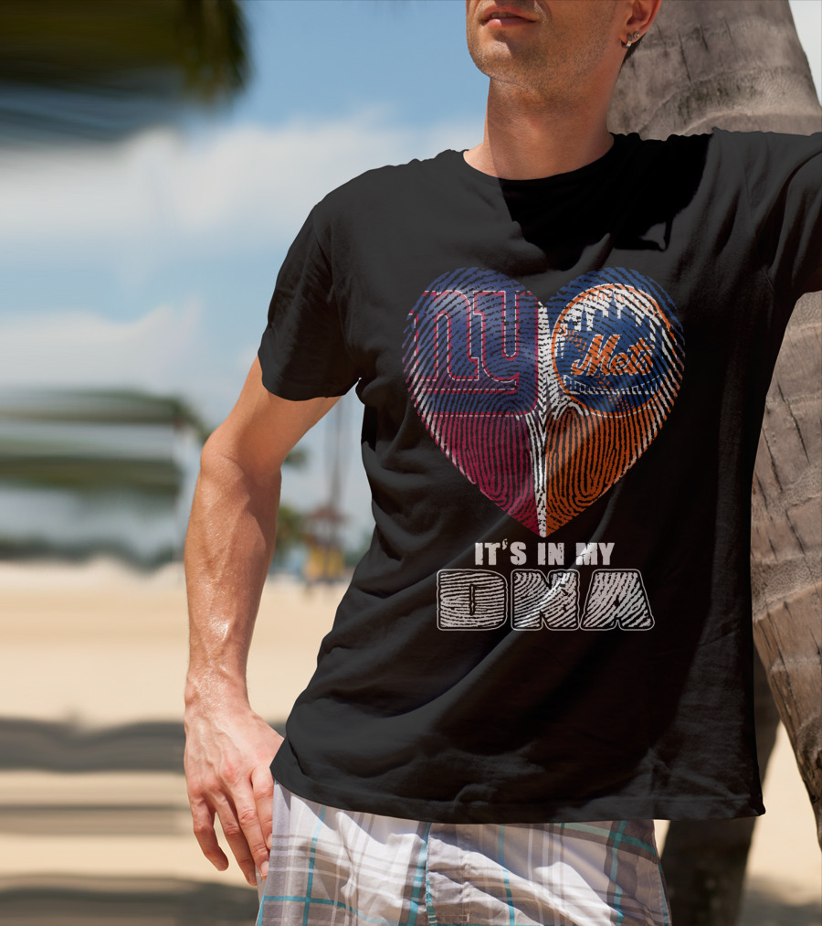 It's In My Dna Ny Giants Mets Fingerprint Heart T-Shirt