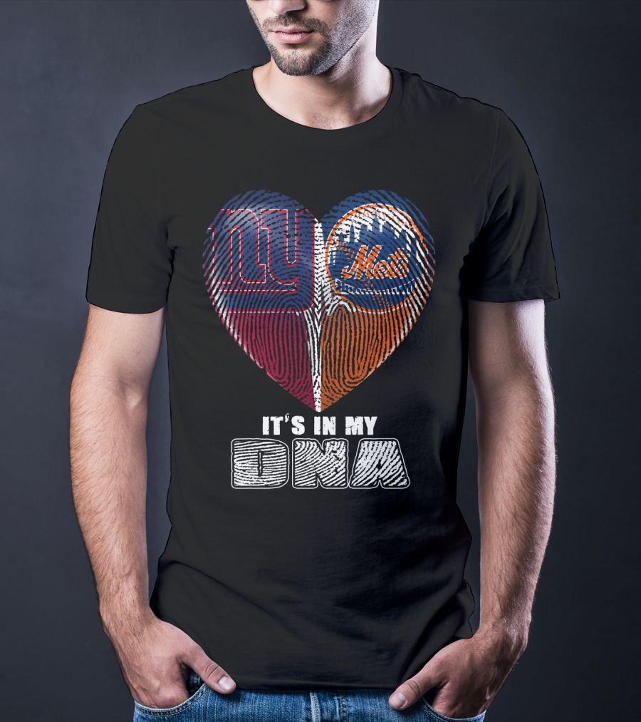 It's In My Dna Ny Giants Mets Fingerprint Heart T-Shirt