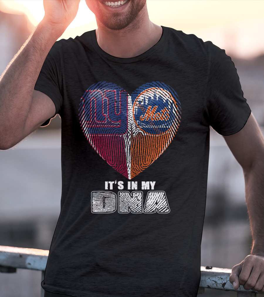 It's In My Dna Ny Giants Mets Fingerprint Heart T-Shirt