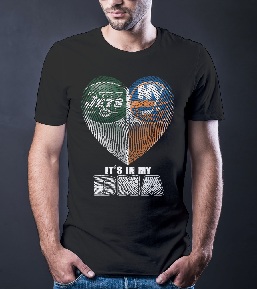 It's In My Dna Jets Islanders Heart Fingerprint T-Shirt