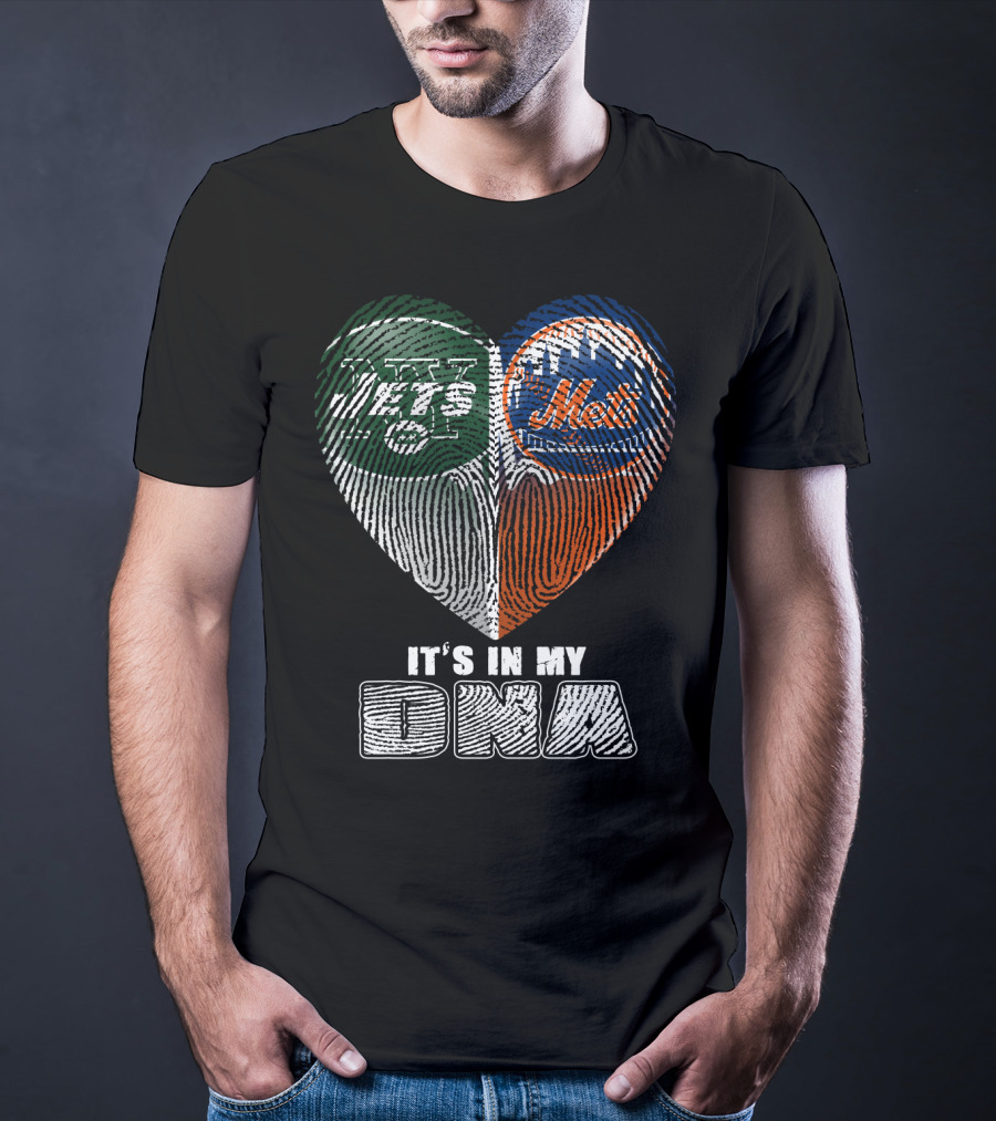 Jets Mets It's In My Dna Fingerprint Heart T-Shirt