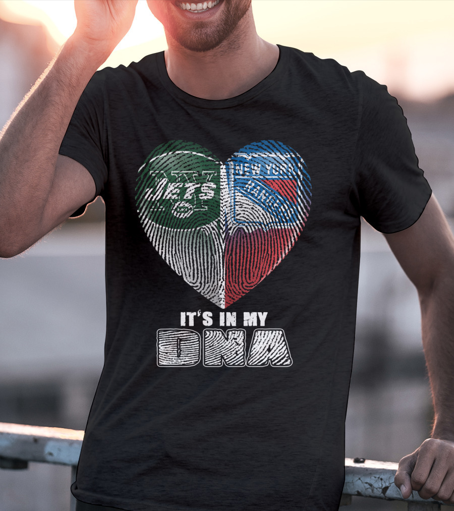 New York Jets And Rangers It's In My Dna Heart Fingerprint T-Shirt