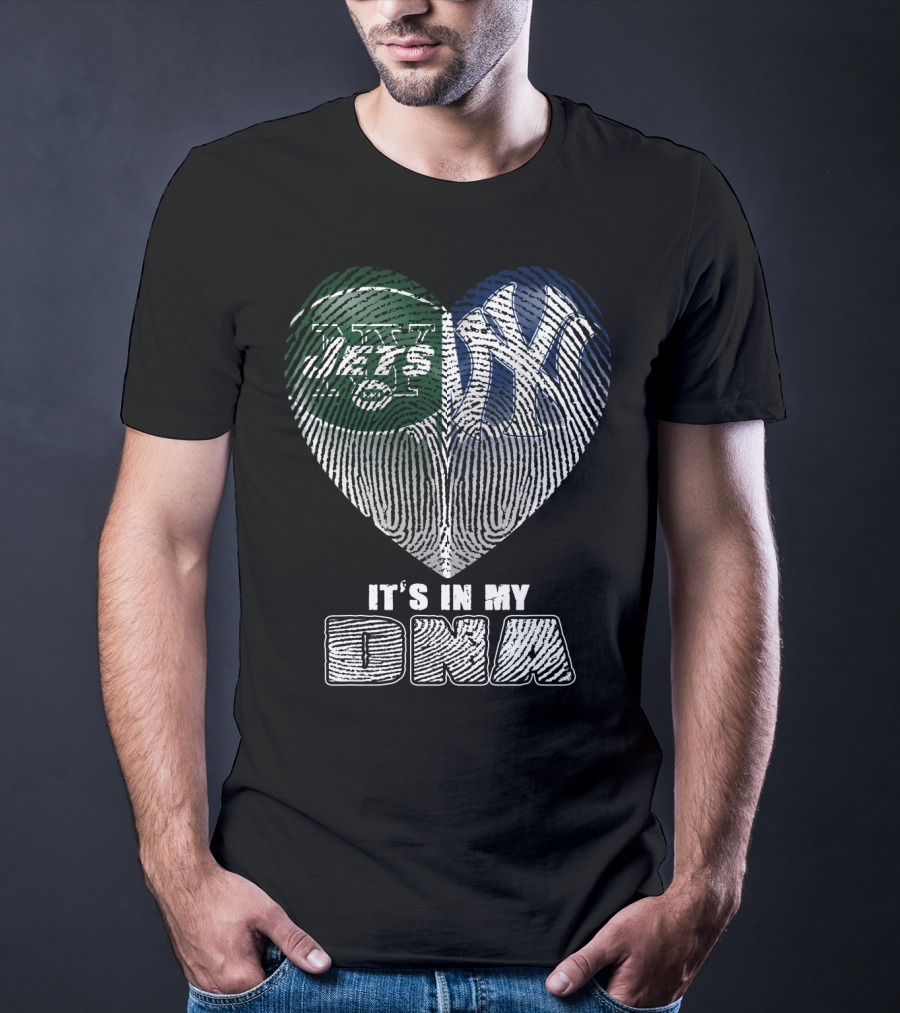 It's In My Dna Jets Yankees Fingerprint Heart T-Shirt