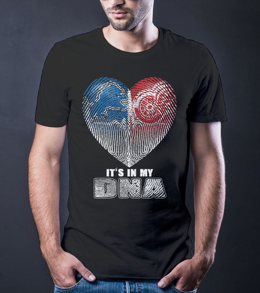It's In My Dna Detroit Lions Red Wings Fingerprint Heart T-Shirt