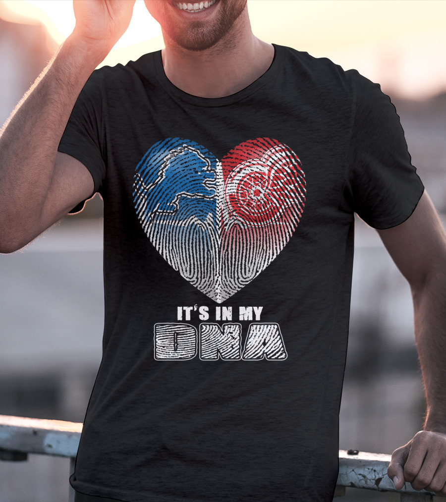 It's In My Dna Detroit Lions Red Wings Fingerprint Heart T-Shirt