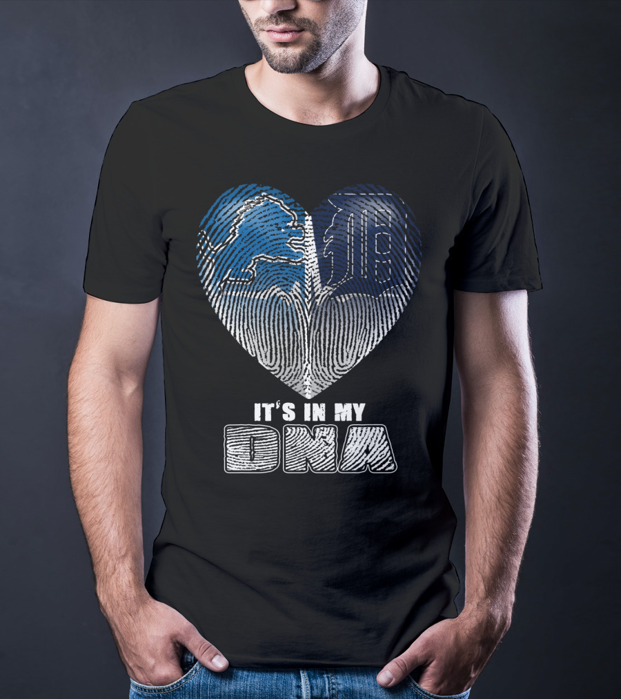 It's In My Dna Detroit Lions Tigers Heart Fingerprint T-Shirt