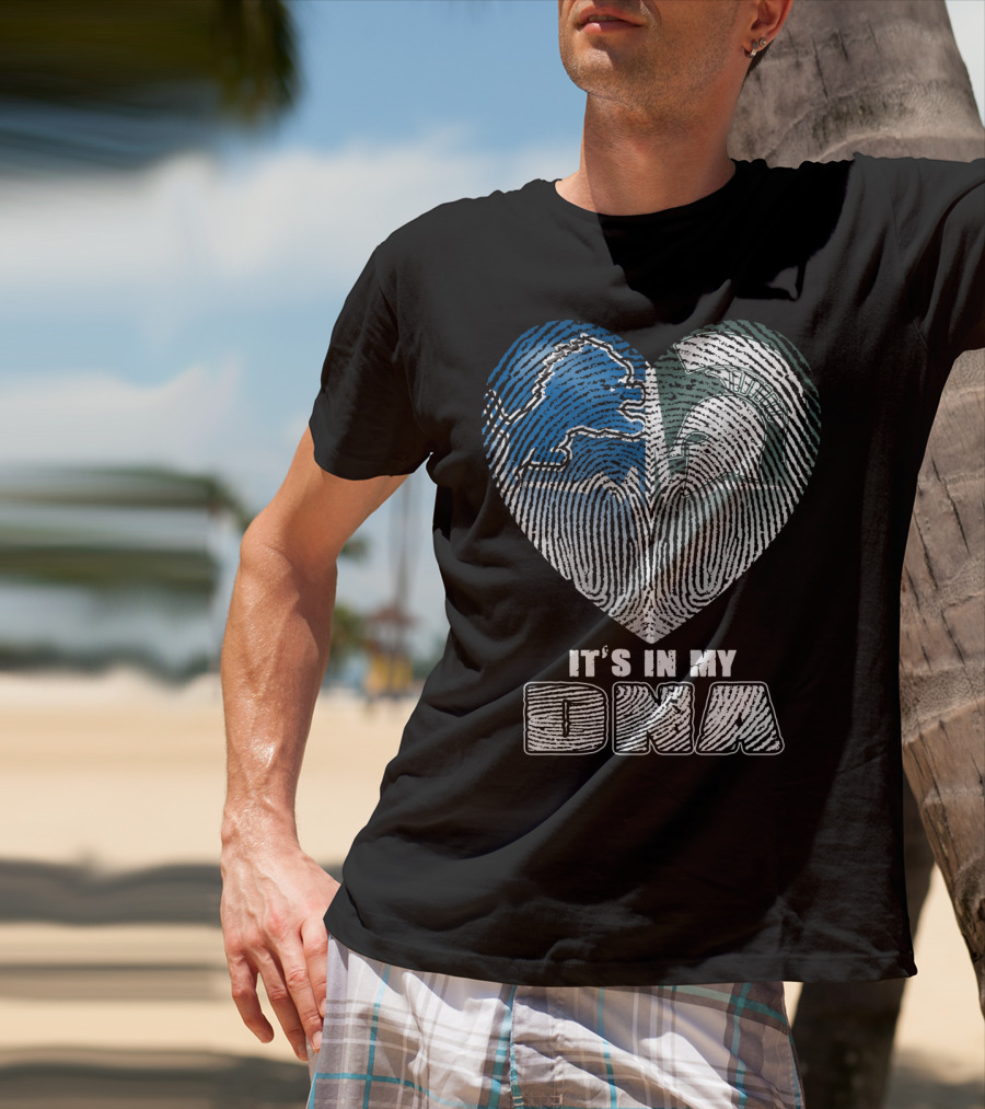 It's In My Dna Detroit Lions Michigan State Fingerprint Heart T-Shirt