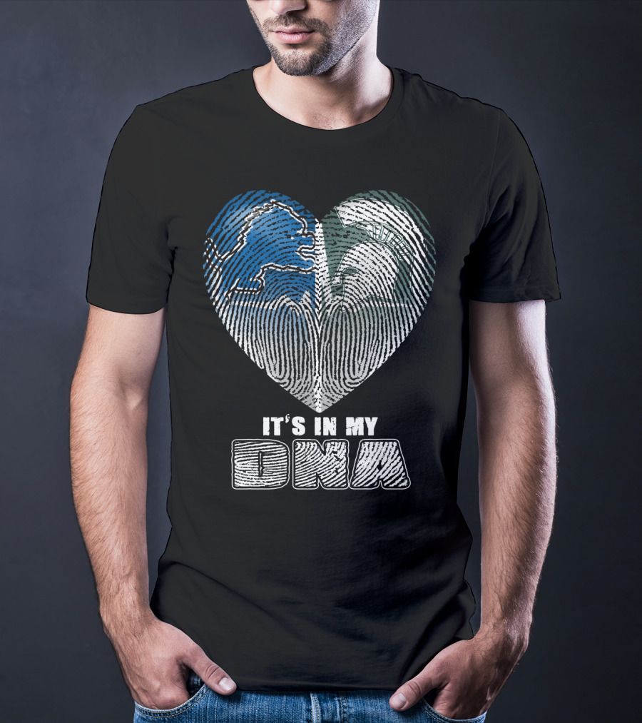 It's In My Dna Detroit Lions Michigan State Fingerprint Heart T-Shirt