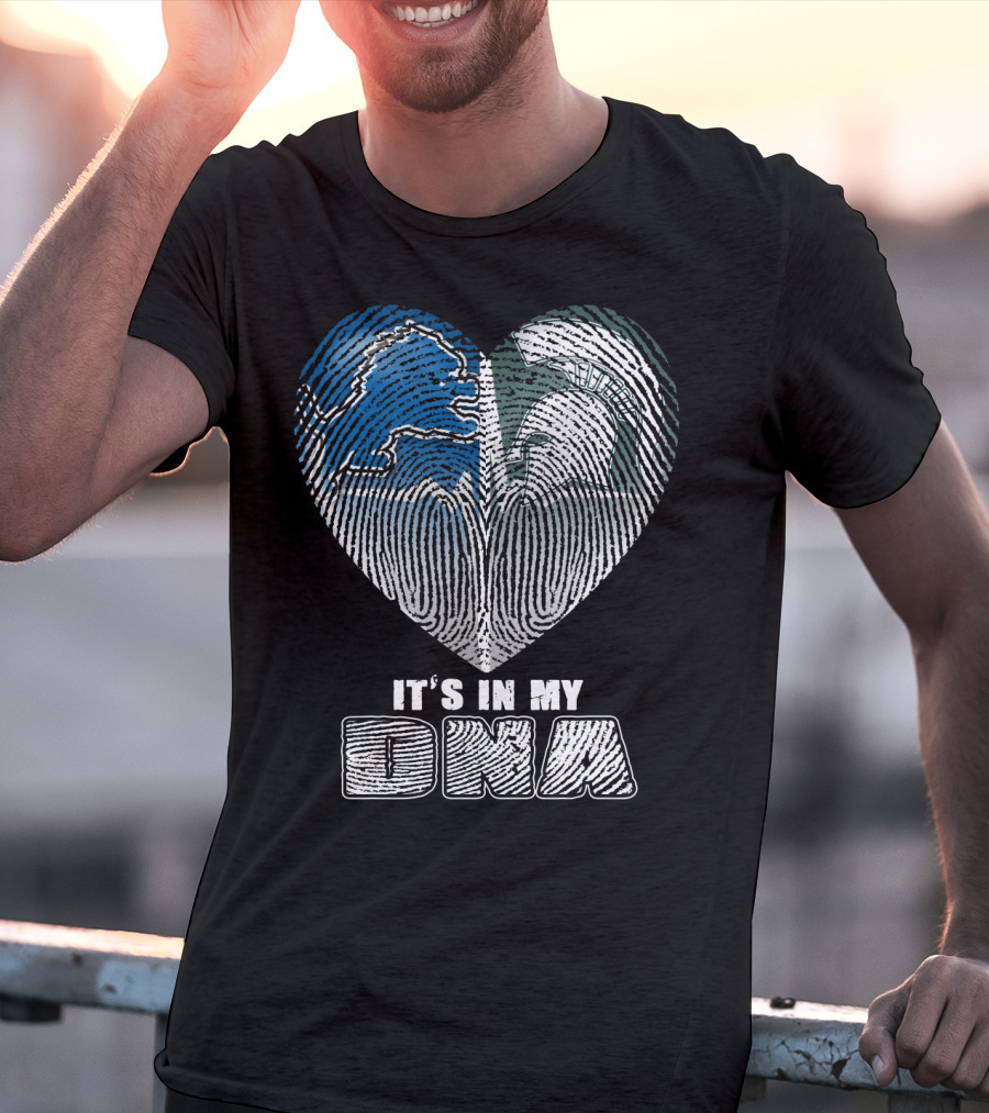 It's In My Dna Detroit Lions Michigan State Fingerprint Heart T-Shirt