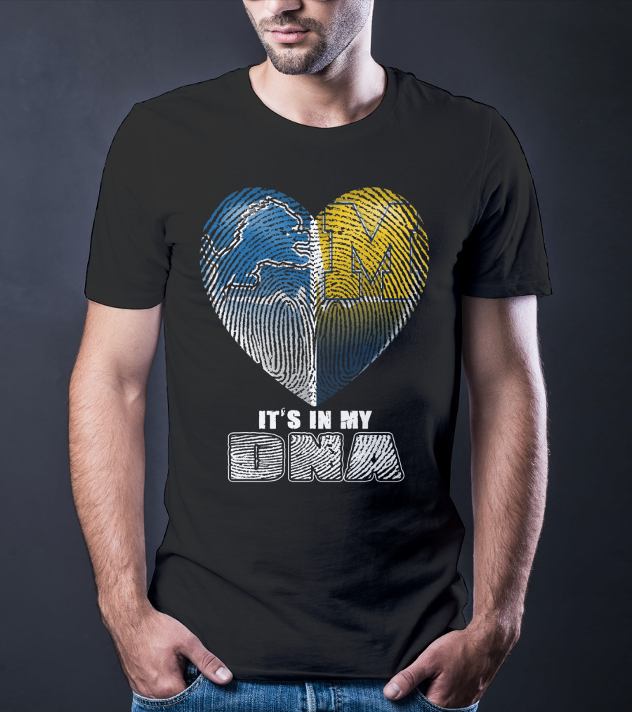 It's In My Dna Detroit Lions Michigan Wolverines Heart Fingerprint T-Shirt