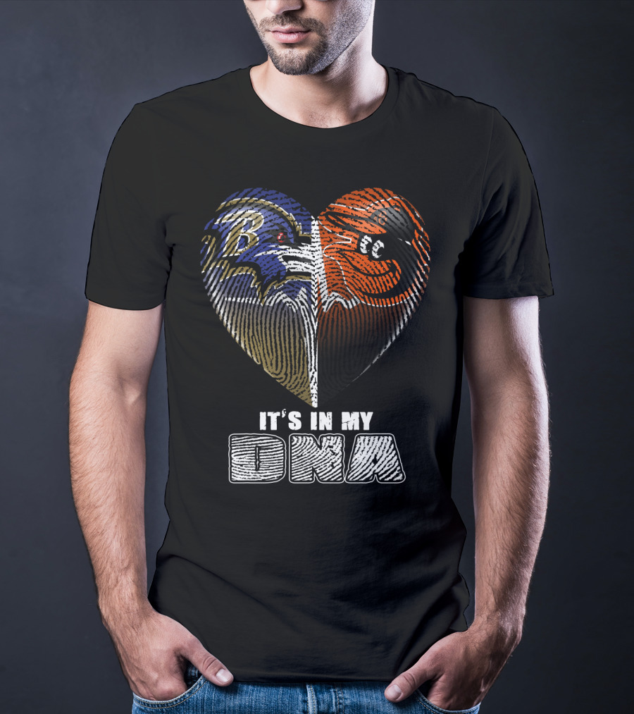 It's In My Dna Ravens Orioles Heart Fingerprint T-Shirt