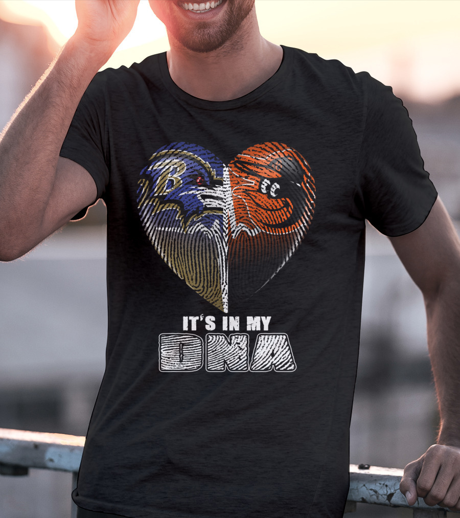 It's In My Dna Ravens Orioles Heart Fingerprint T-Shirt