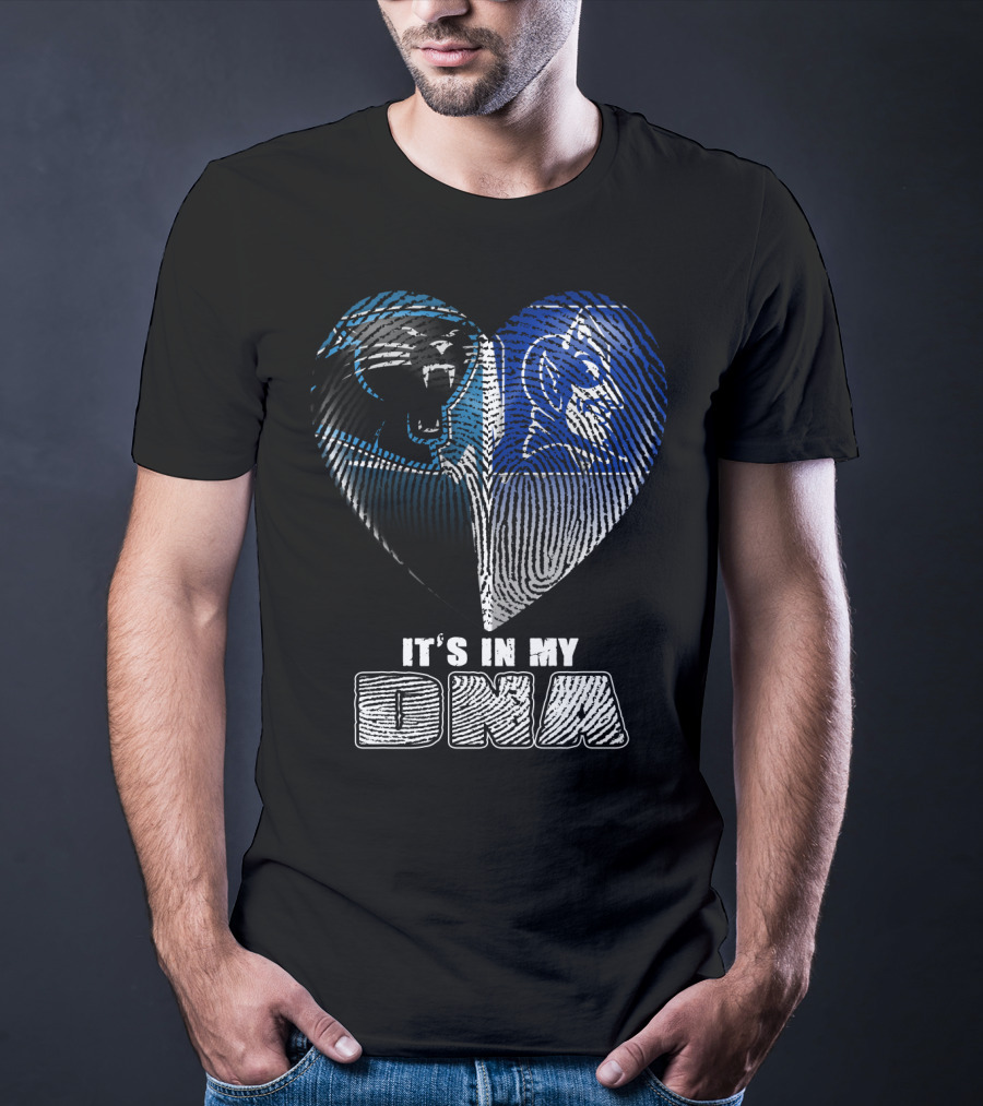 It's In My Dna Carolina Panthers And Duke Blue Devils Fingerprint Heart T-Shirt