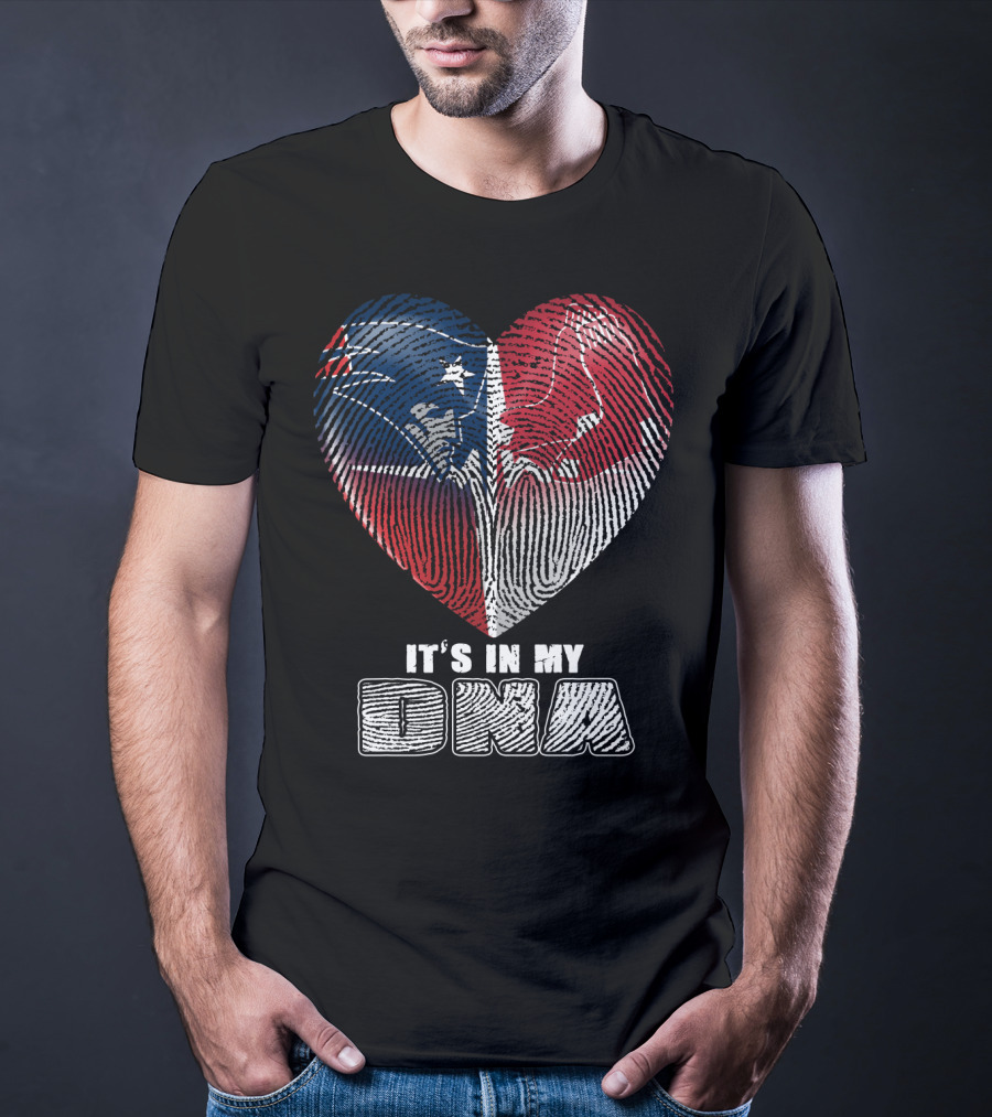 It's In My Dna Patriots Red Sox Heart Fingerprint T-Shirt