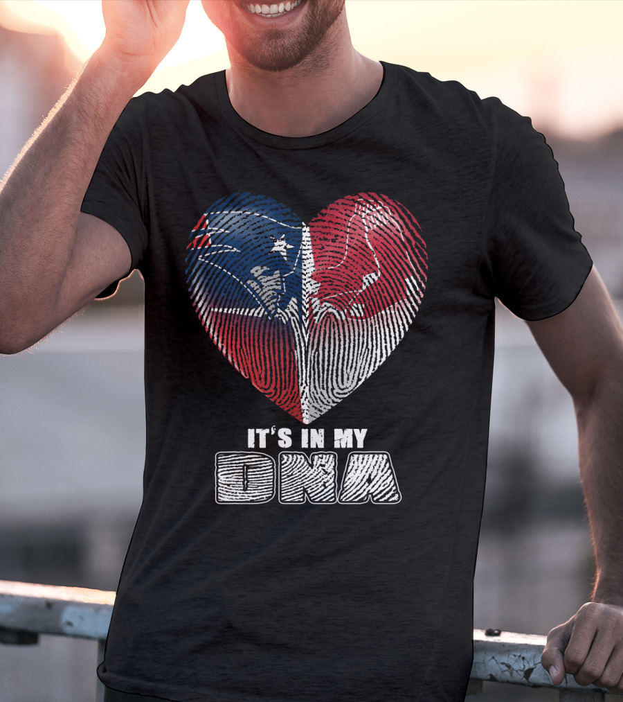 It's In My Dna Patriots Red Sox Heart Fingerprint T-Shirt