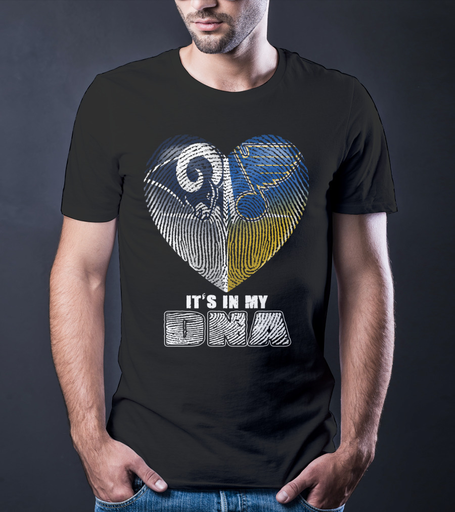 It's In My Dna Rams Blues Heart Fingerprint T-Shirt