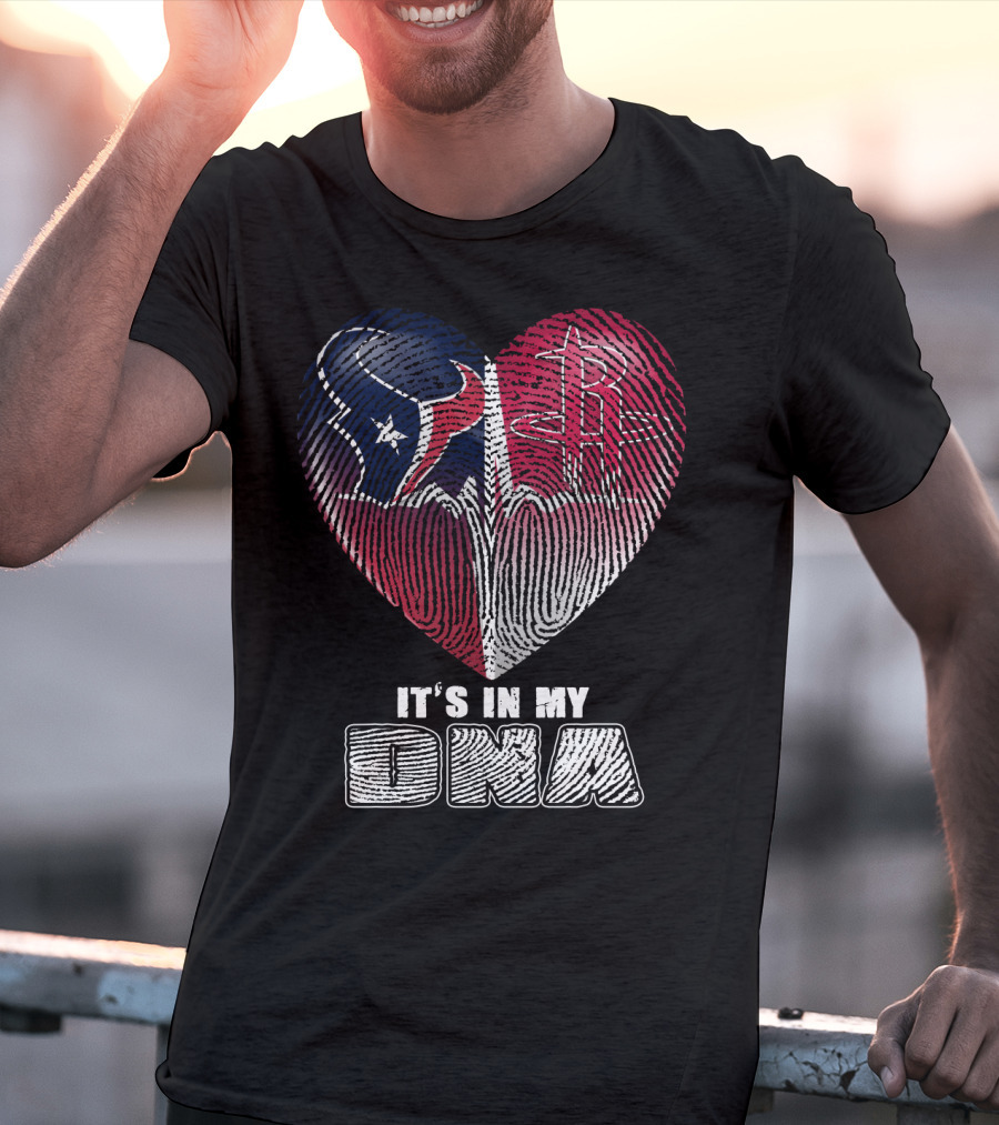 It's In My Dna Houston Texans Houston Rockets Heartbeat Fingerprint T-Shirt