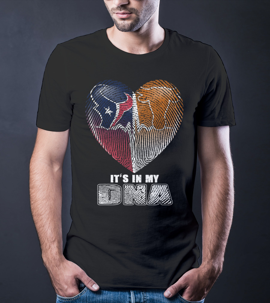 It's In My Dna Texans And Longhorns Heart Fingerprint T-Shirt