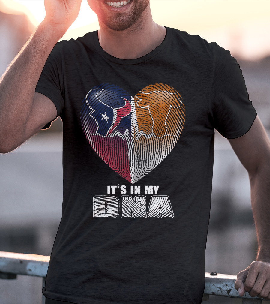 It's In My Dna Texans And Longhorns Heart Fingerprint T-Shirt