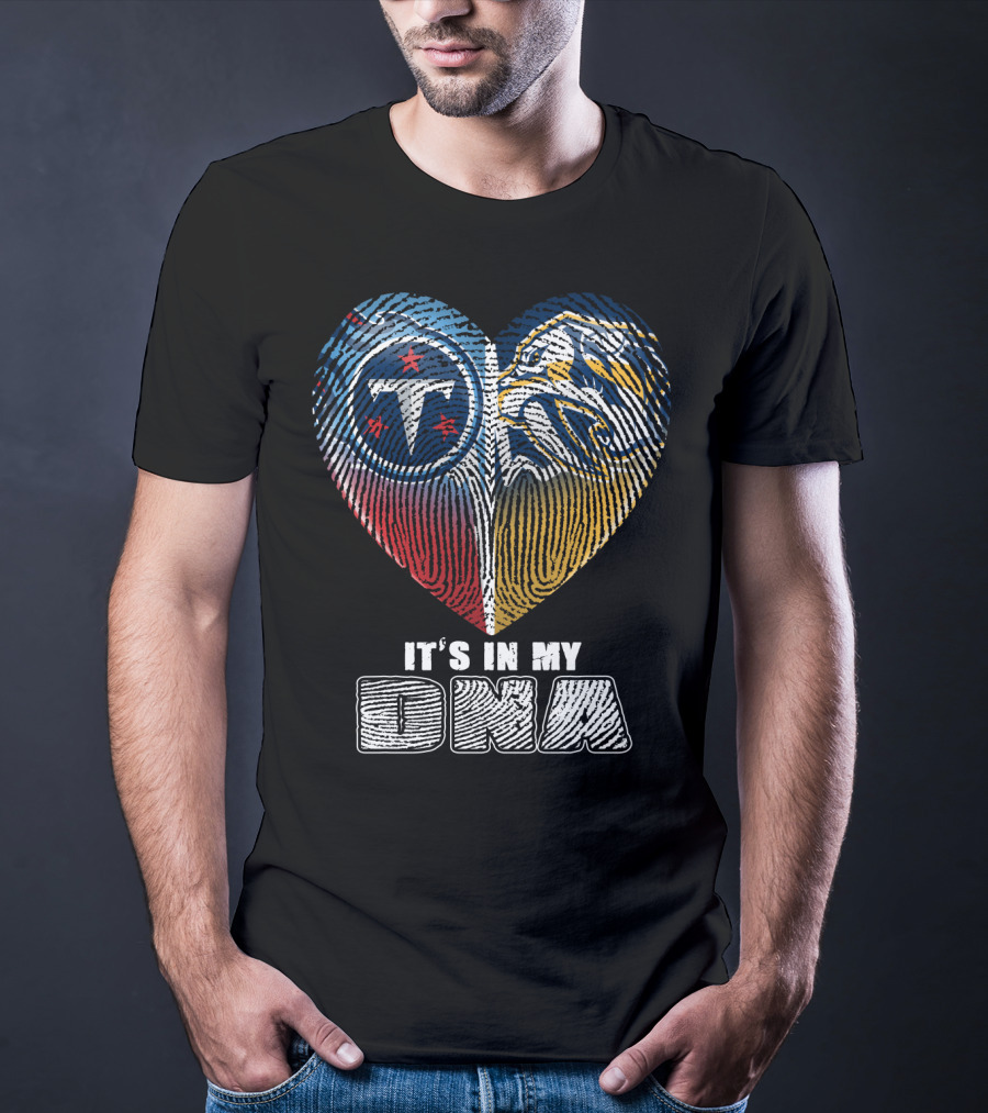 It's In My Dna Tennessee Titans Predators Heart Fingerprint T-Shirt