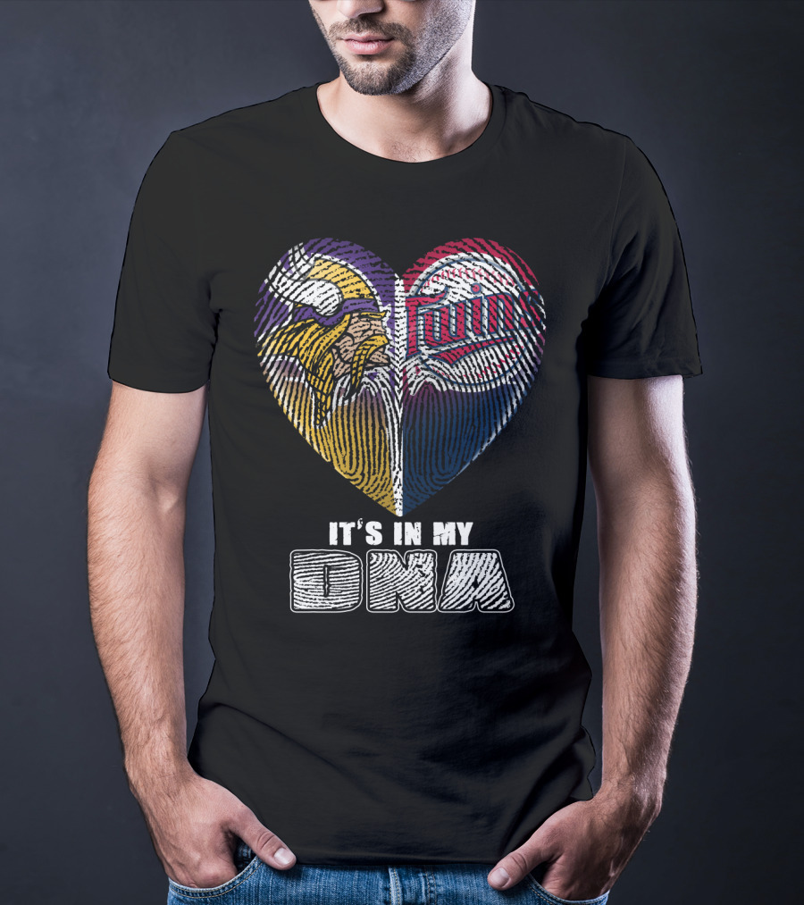 Vikings Twins Fingerprint Heart It's In My Dna T-Shirt