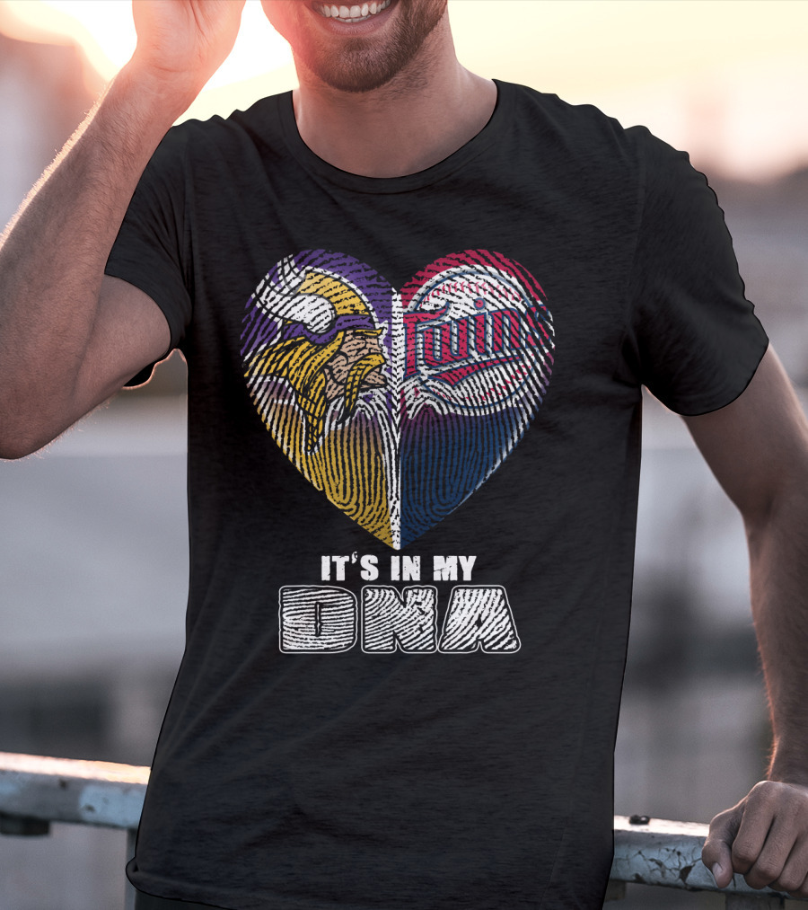 Vikings Twins Fingerprint Heart It's In My Dna T-Shirt