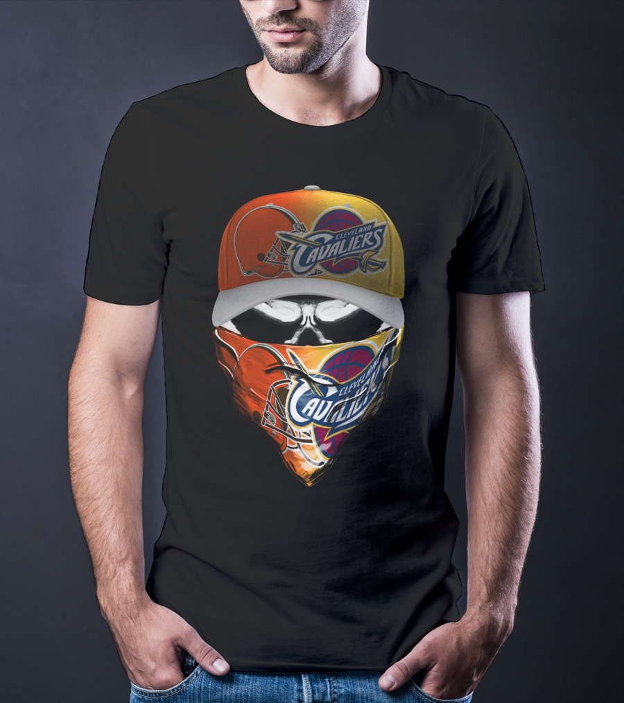 Cleveland Cavaliers Skum 021 Mask And Hat Design Featuring Team Logos T-Shirt