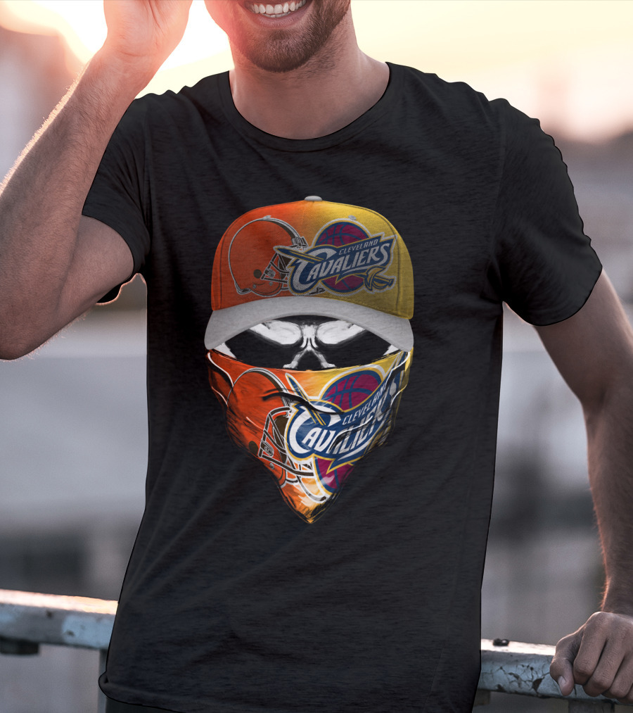 Cleveland Cavaliers Skum 021 Mask And Hat Design Featuring Team Logos T-Shirt