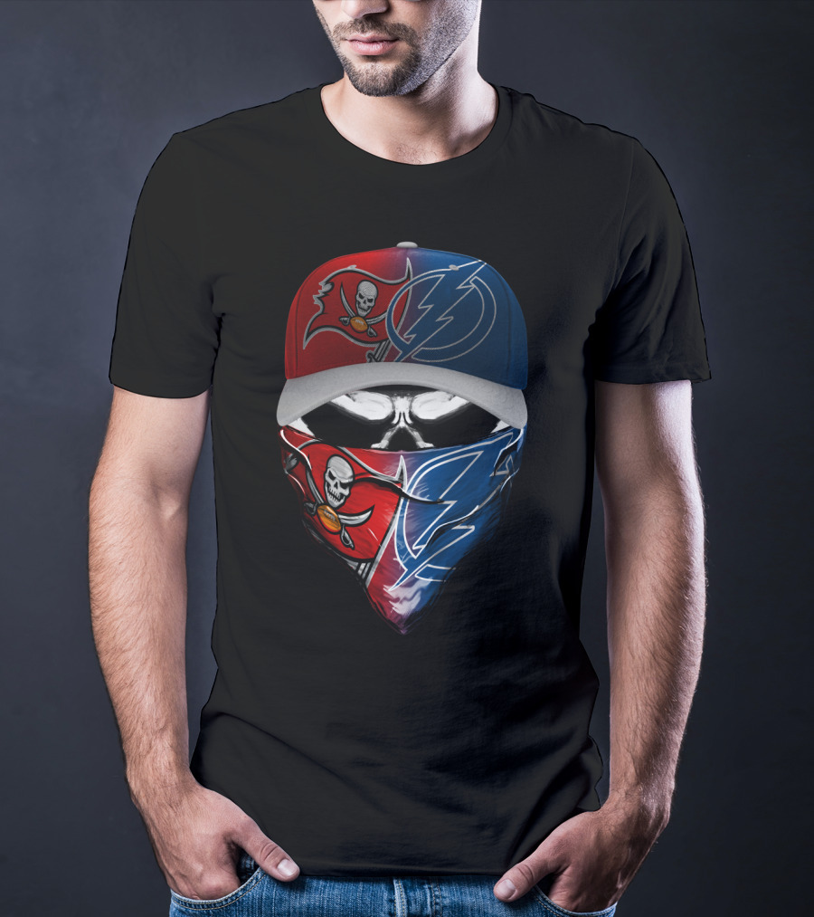 Buccaneers Lightning Face Mask Hat Dual T-Shirt