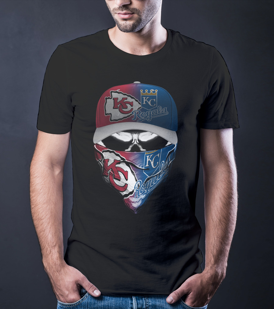 Kansas City Chiefs Royals Skull Mask Logo Mashup T-Shirt