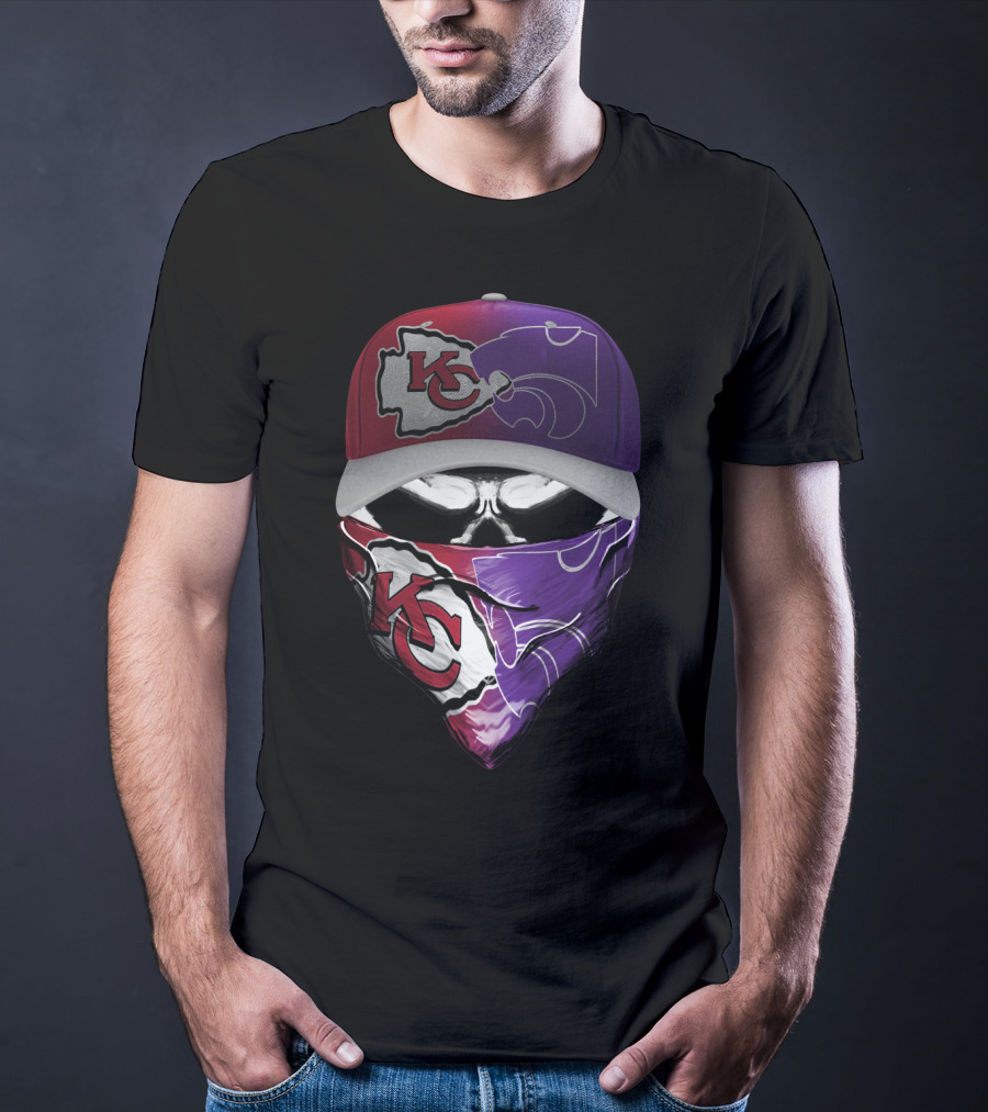 Kansas City Chiefs Kansas State Wildcats Fan Skull Mask T-Shirt